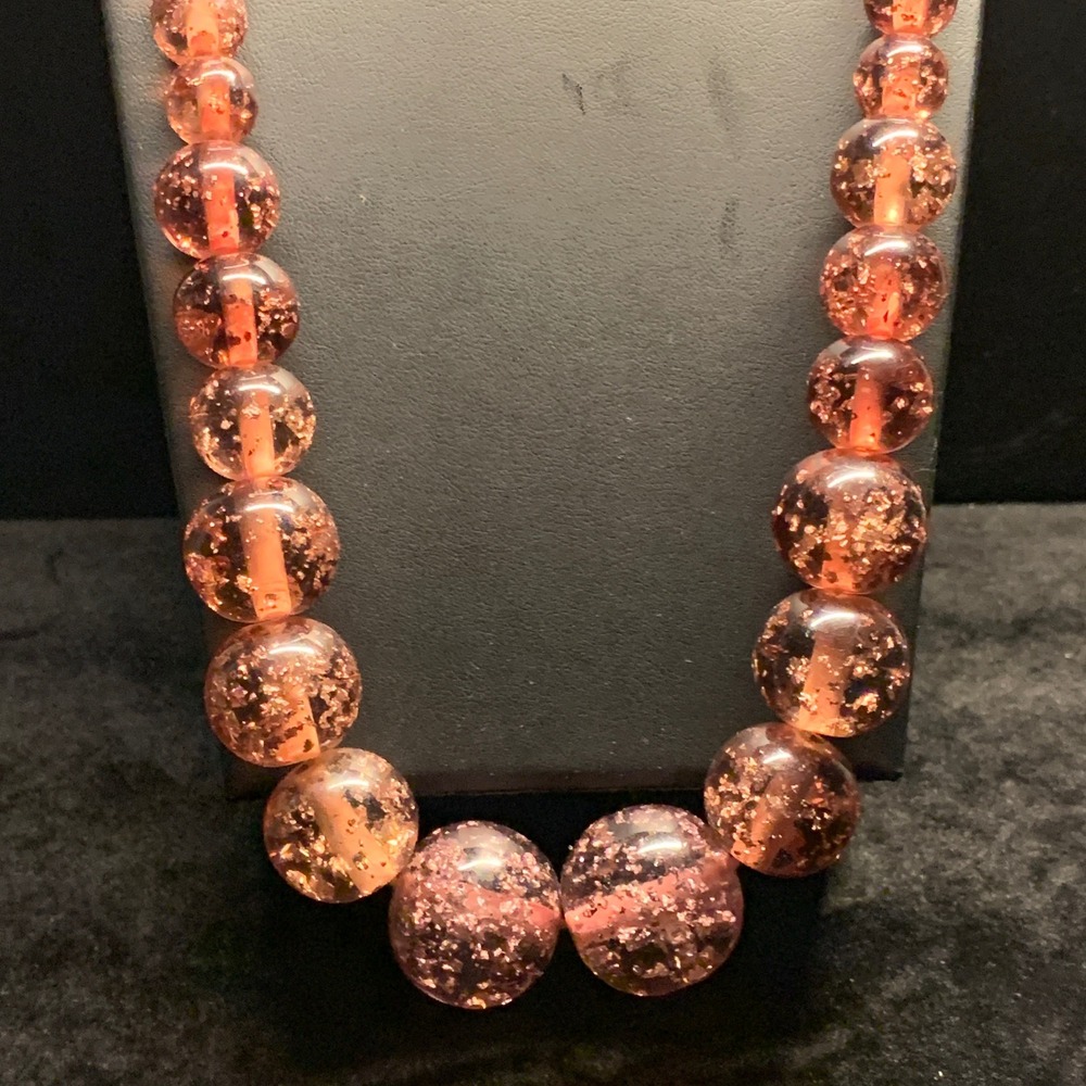 Pink Lucite Graduated Bead Statement Necklace Gold Tone Adjustable Clasp